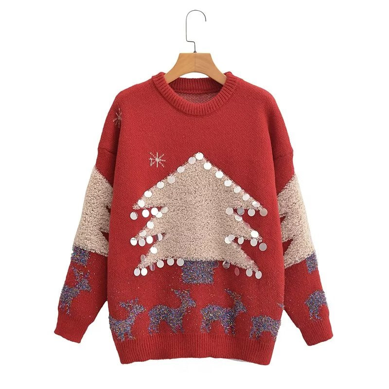 Pull tricoté avec arbre géant de Noël