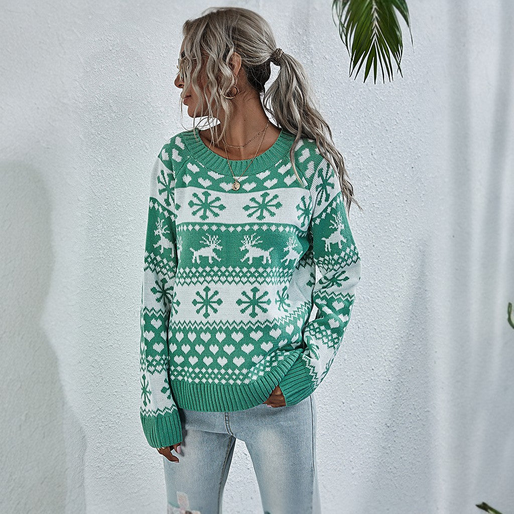 Weihnachts-Schneeflocken-Elch-Strickpullover