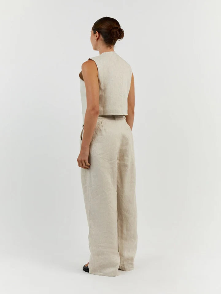 Ensemble pantalon gilet en lin sans manches