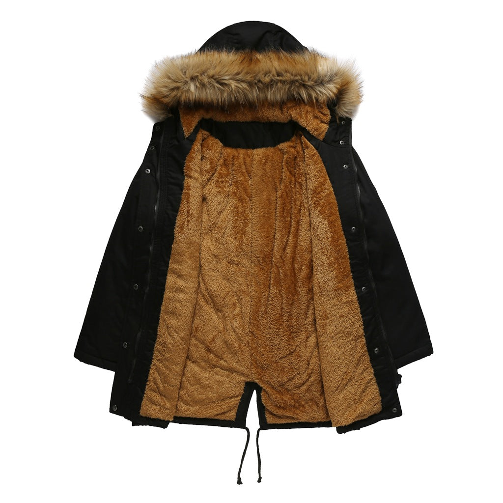 Fur Collar Fleece Lined Hooded Coat Parkas