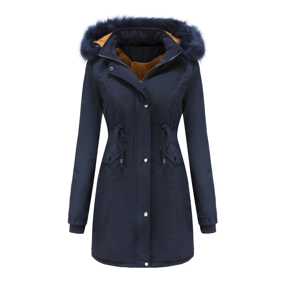 Winter Big Fur Collar Thickened Velvet Coat Parkas