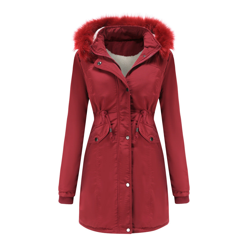 Winter Big Fur Collar Thickened Velvet Coat Parkas