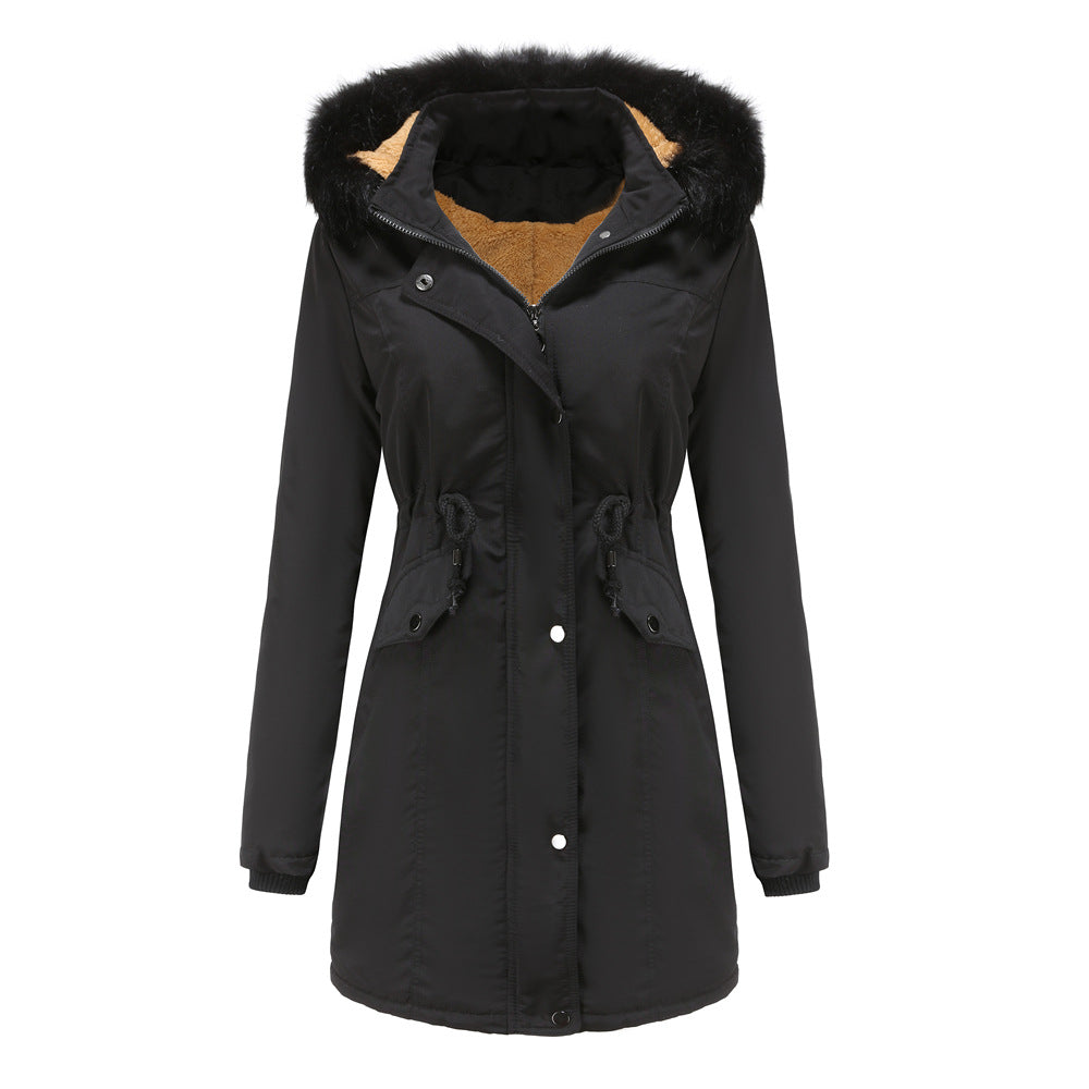 Winter Big Fur Collar Thickened Velvet Coat Parkas