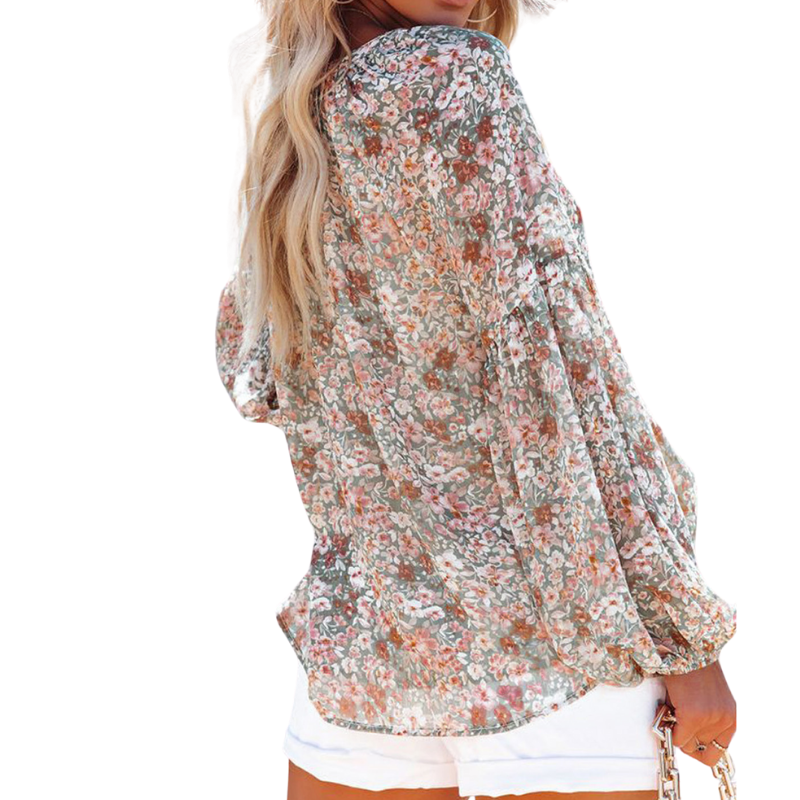 Chemise boutonnée à manches lanternes et imprimé floral