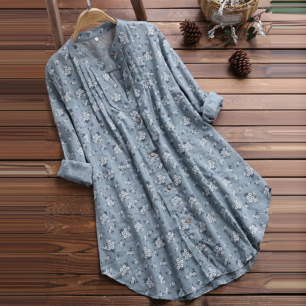 Floral Print V-Neck Skirt Blouse