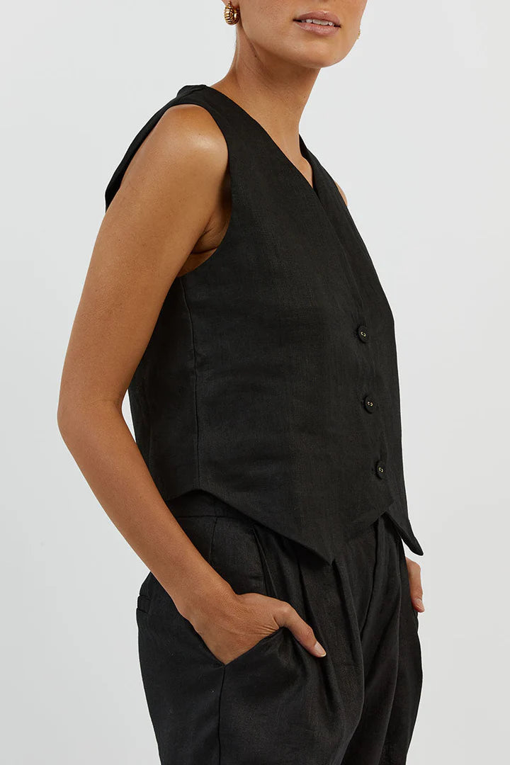 Ensemble pantalon gilet en lin sans manches