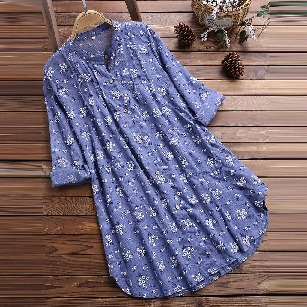 Floral Print V-Neck Skirt Blouse