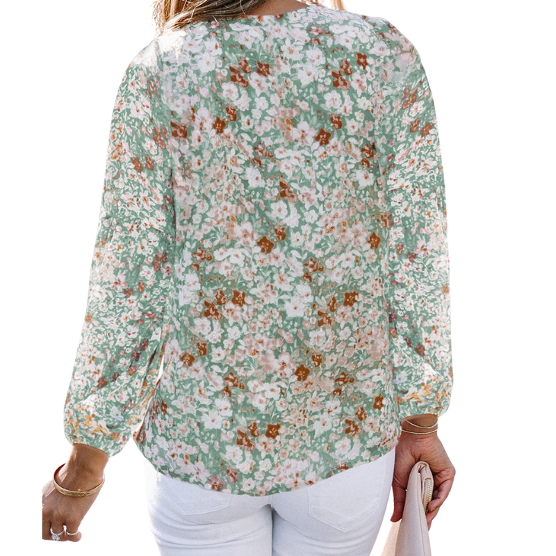 Chemise boutonnée à manches lanternes et imprimé floral