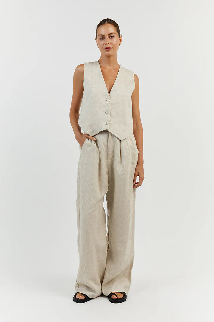 Ensemble pantalon gilet en lin sans manches