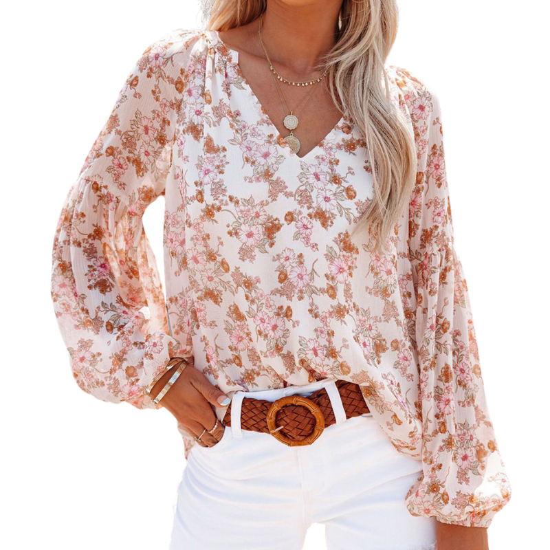 Chemise boutonnée à manches lanternes et imprimé floral