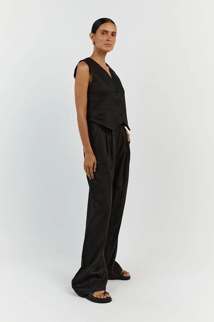 Ensemble pantalon gilet en lin sans manches