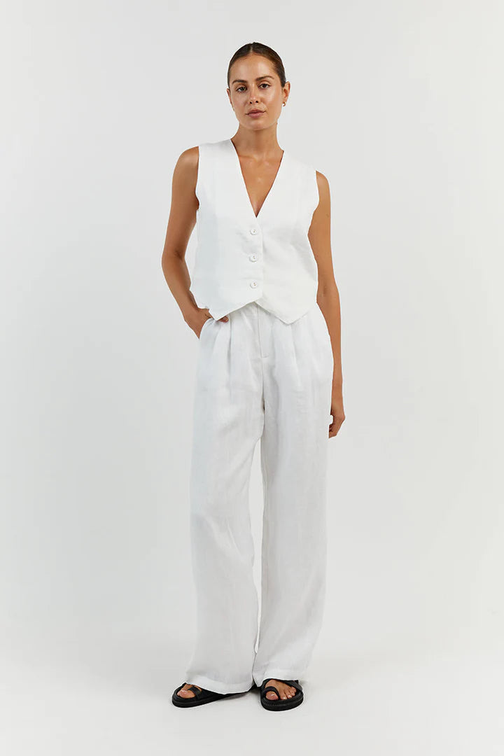 Ensemble pantalon gilet en lin sans manches