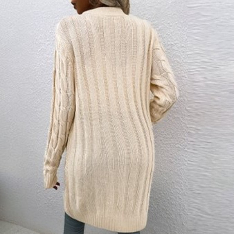 Casual Long Cable Knitted With Pockets Cardigan