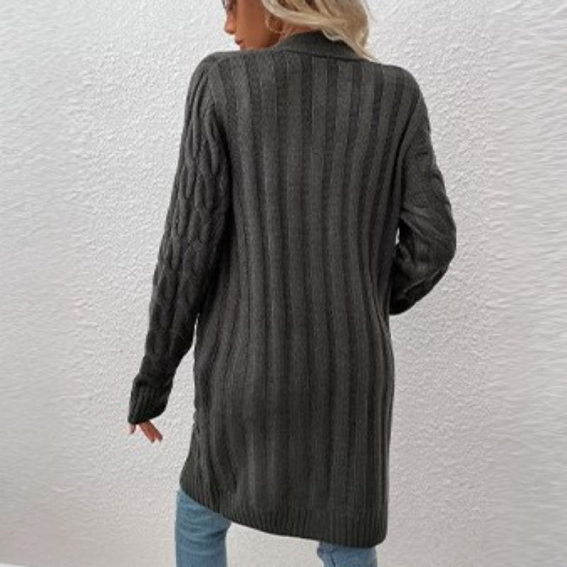 Casual Long Cable Knitted With Pockets Cardigan