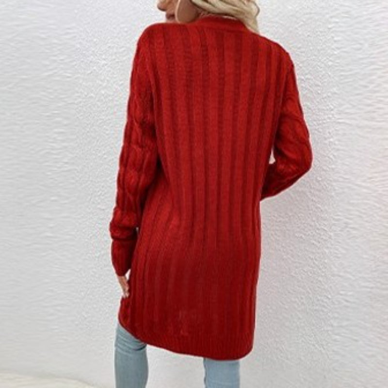 Casual Long Cable Knitted With Pockets Cardigan