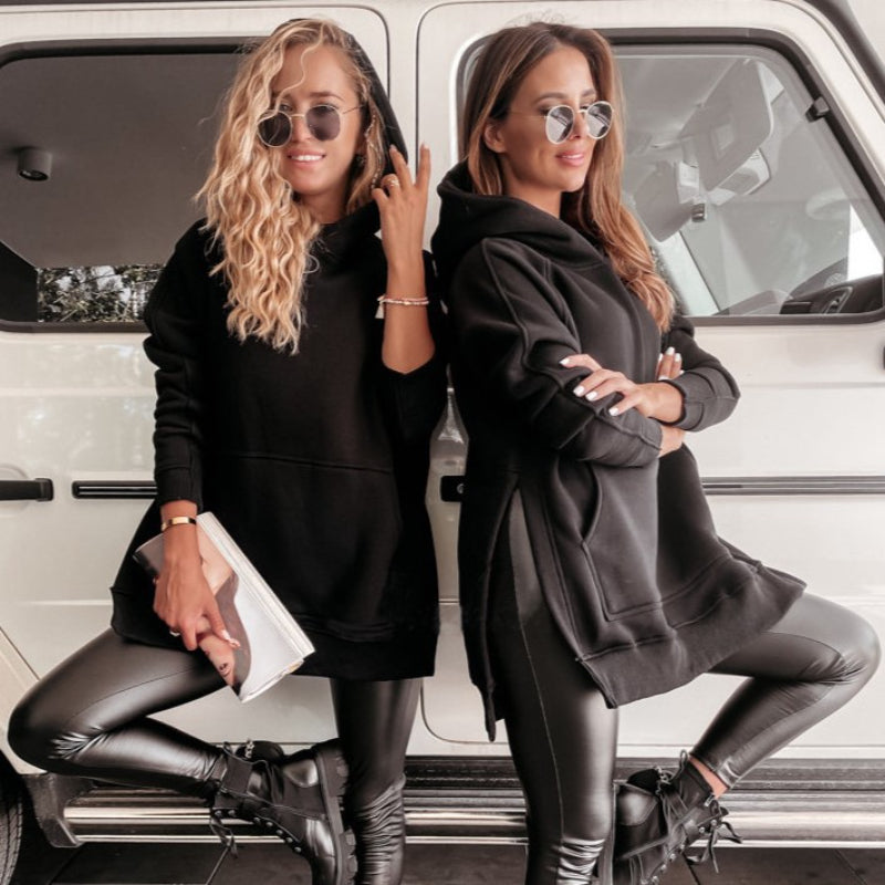 Casual Long Sleeve Side Slit Sweater Hoodie