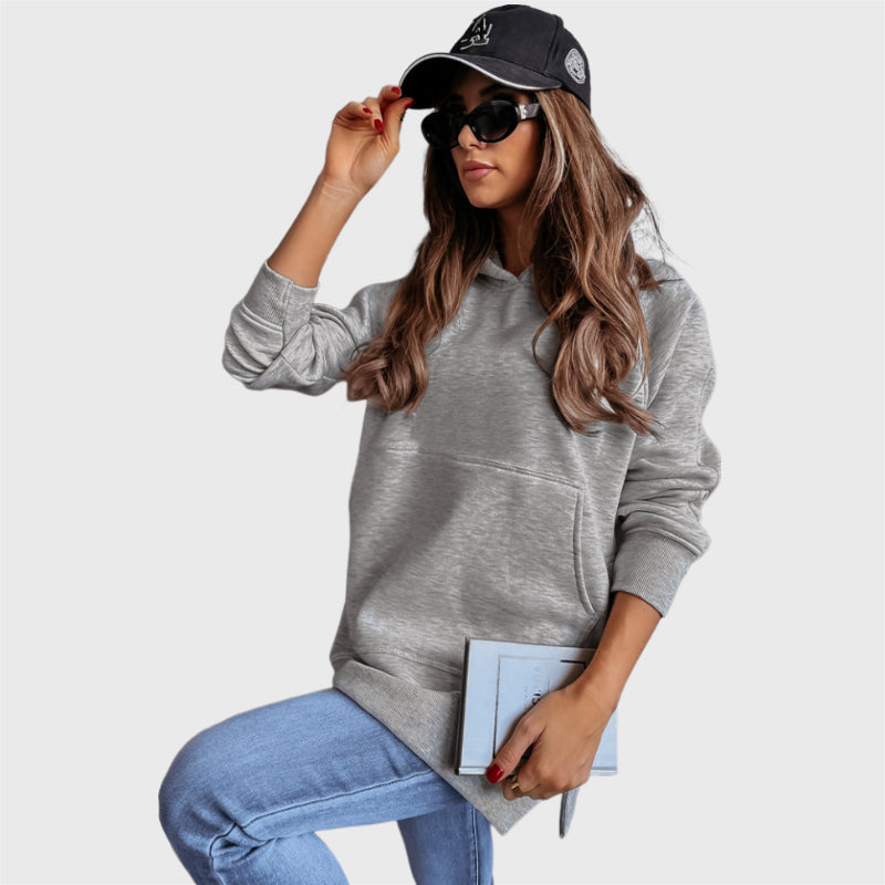 Casual Long Sleeve Side Slit Sweater Hoodie