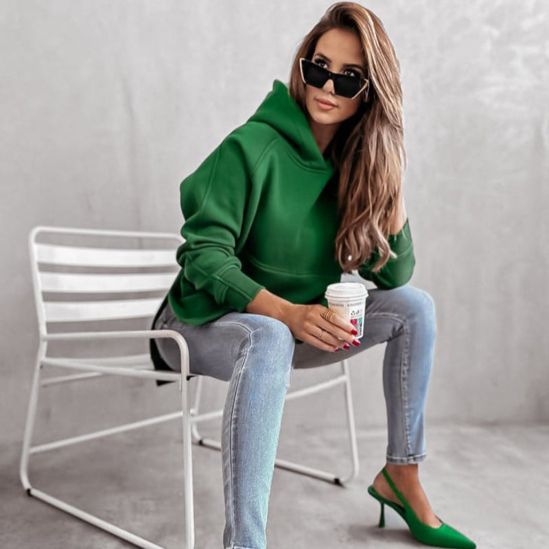 Casual Long Sleeve Side Slit Sweater Hoodie