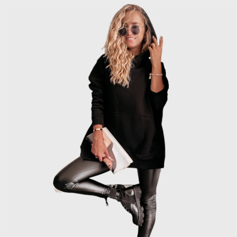 Casual Long Sleeve Side Slit Sweater Hoodie