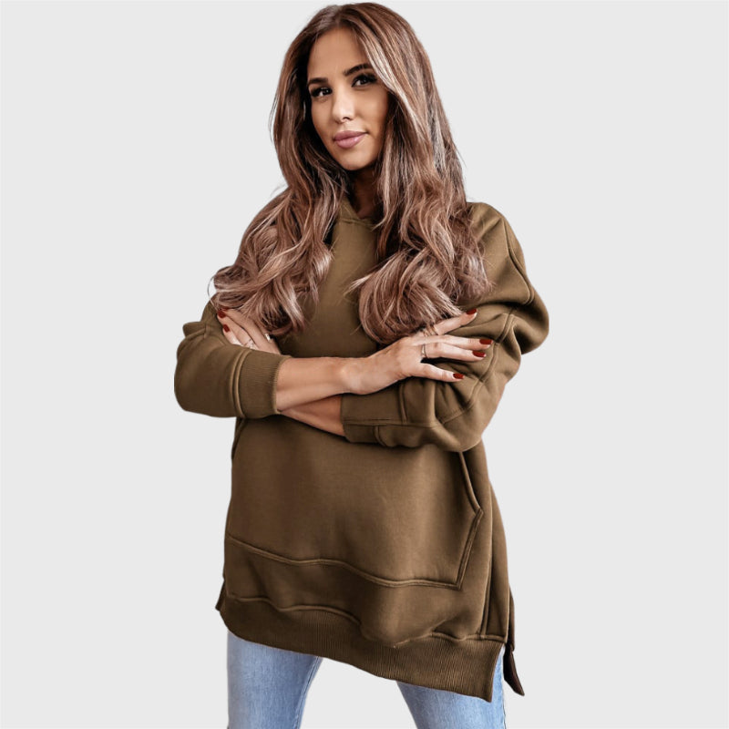 Casual Long Sleeve Side Slit Sweater Hoodie
