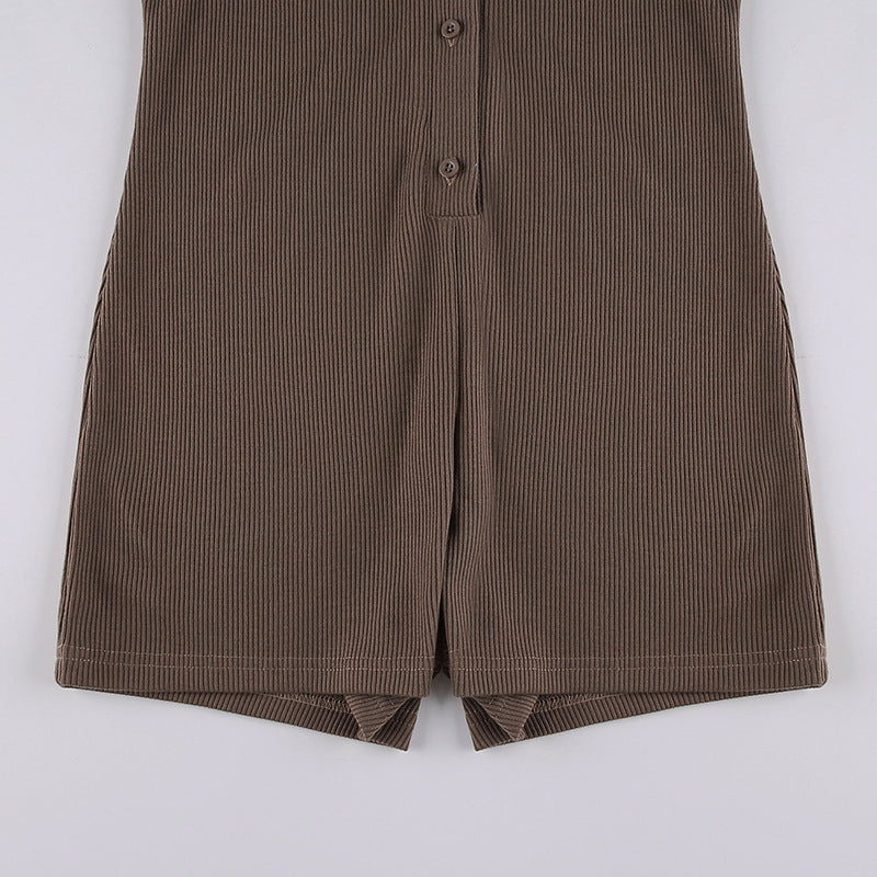 Casual Slim Fit Collar Button Romper