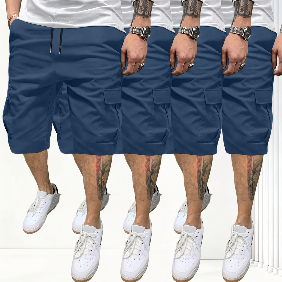 Pack Of 4 Solid Color Cargo Shorts For Men