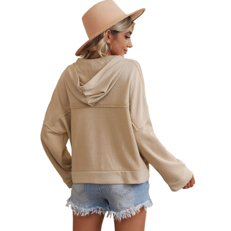 Cozy Button Knit Thick Sweater Hoodie