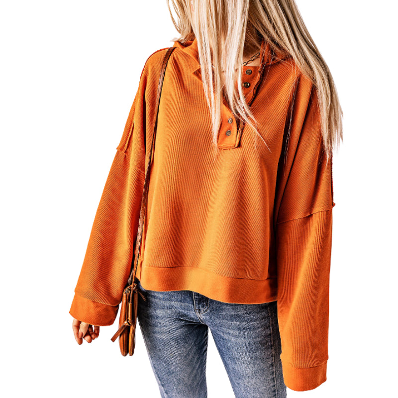 Cozy Button Knit Thick Sweater Hoodie