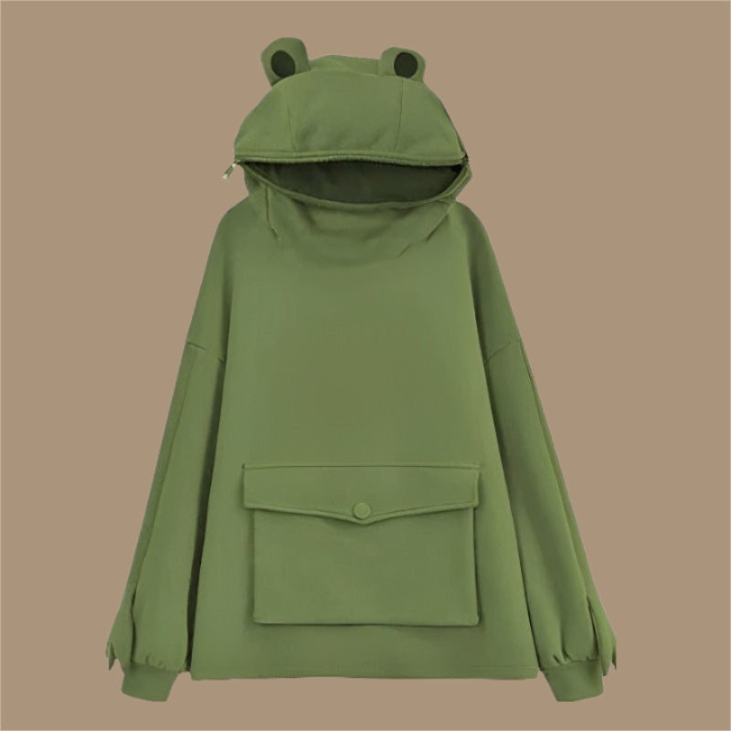 Letter Box Pocket Knit Frog Hoodie