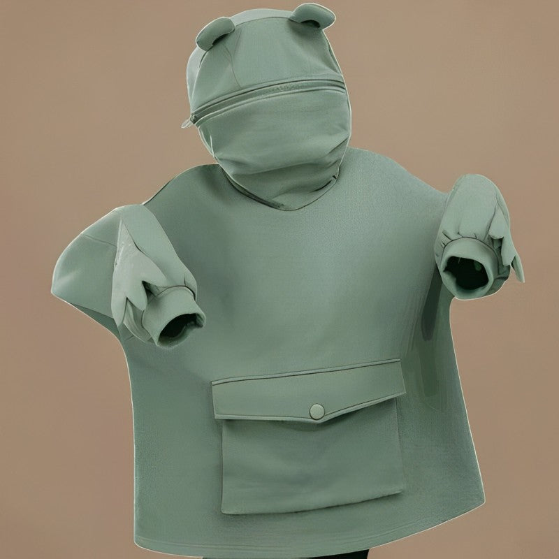 Letter Box Pocket Knit Frog Hoodie