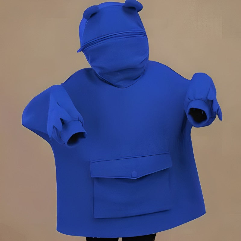 Letter Box Pocket Knit Frog Hoodie