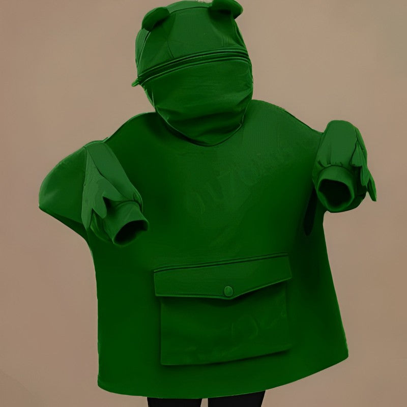 Letter Box Pocket Knit Frog Hoodie