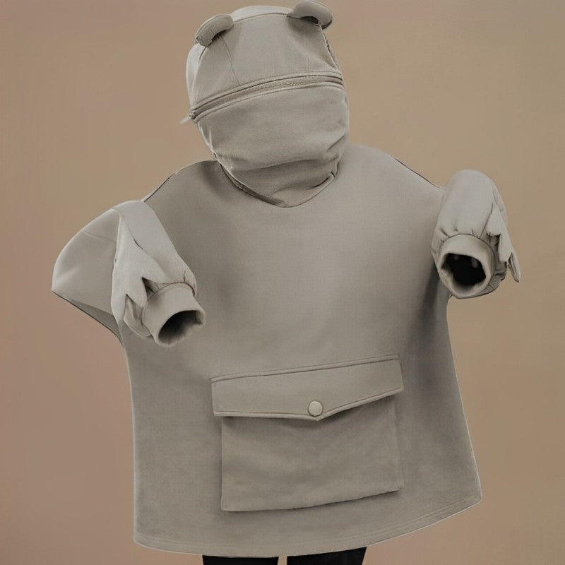 Letter Box Pocket Knit Frog Hoodie