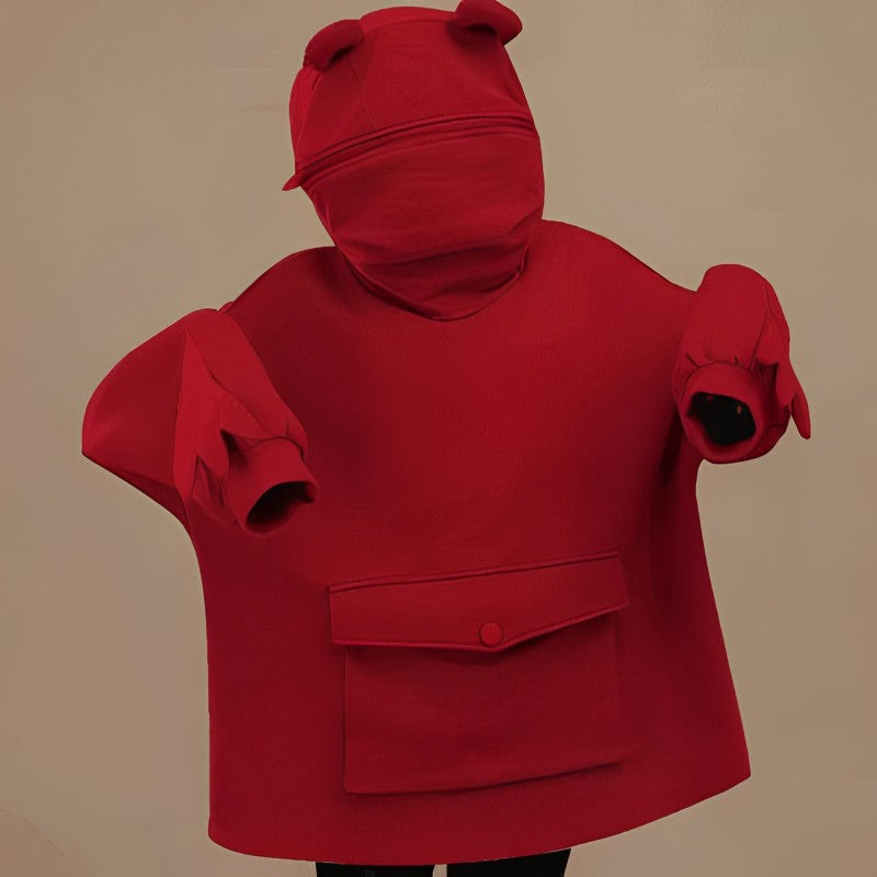 Letter Box Pocket Knit Frog Hoodie