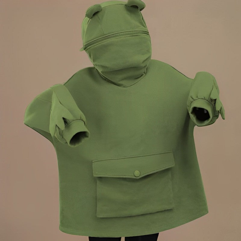 Letter Box Pocket Knit Frog Hoodie
