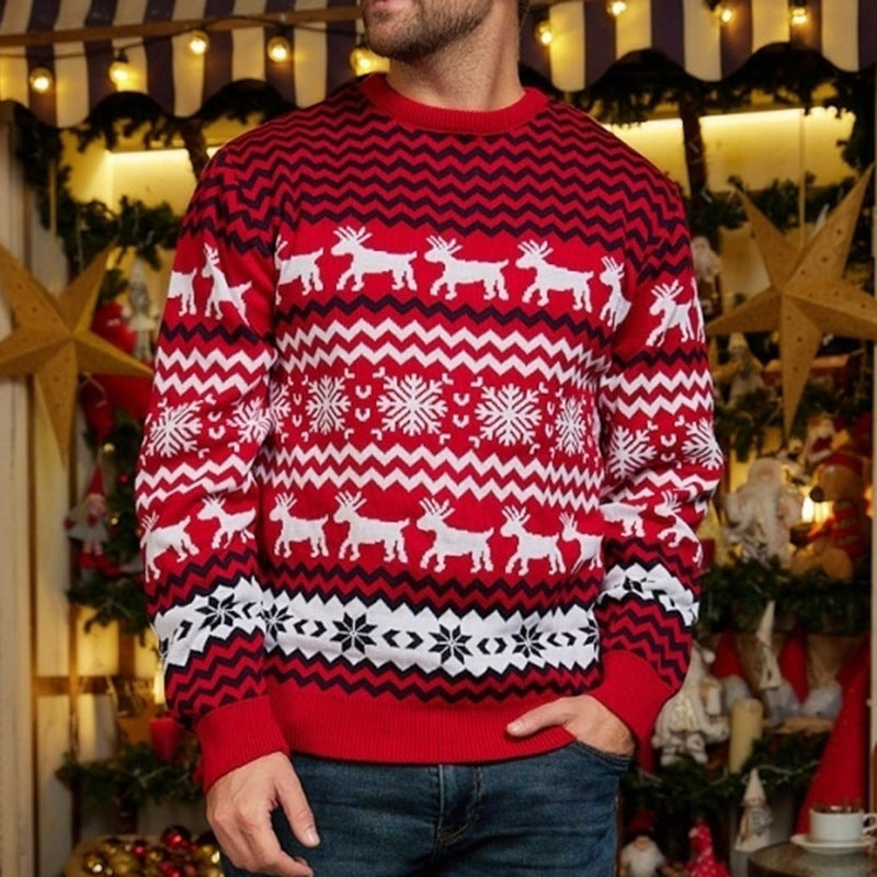 Weihnachts-Schneeflocken-Elch-Strickpullover für Paare