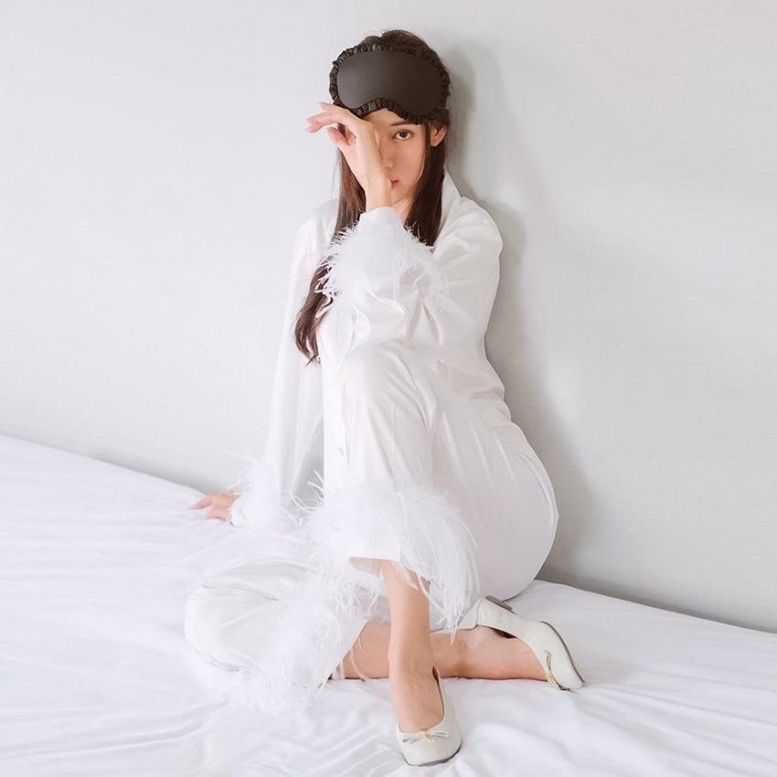 Artificial Silk Ostrich Feather Pajamas Set