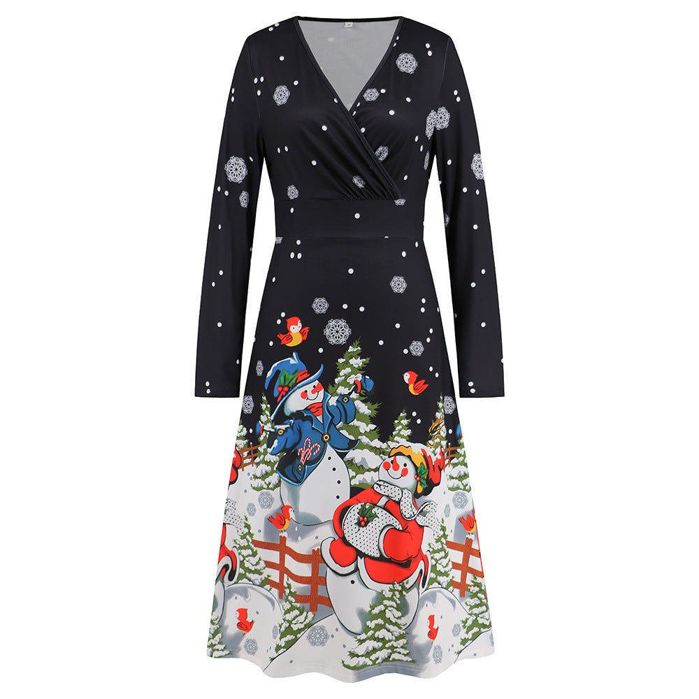 Long Sleeved Christmas Printed Party Play Maxi Dress
