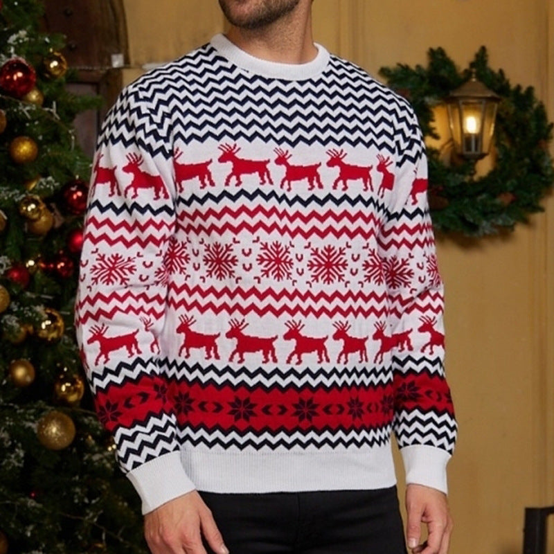 Weihnachts-Schneeflocken-Elch-Strickpullover für Paare