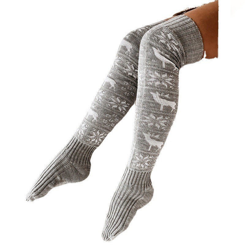 Warm Snowflake Printed Christmas Long Knitted Socks