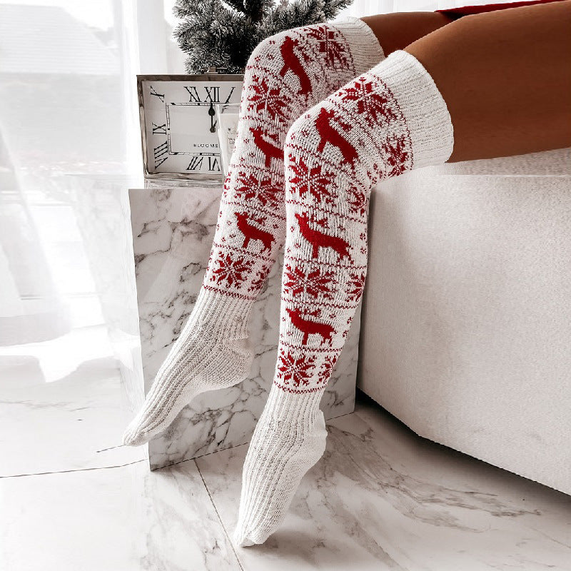 Warm Snowflake Printed Christmas Long Knitted Socks
