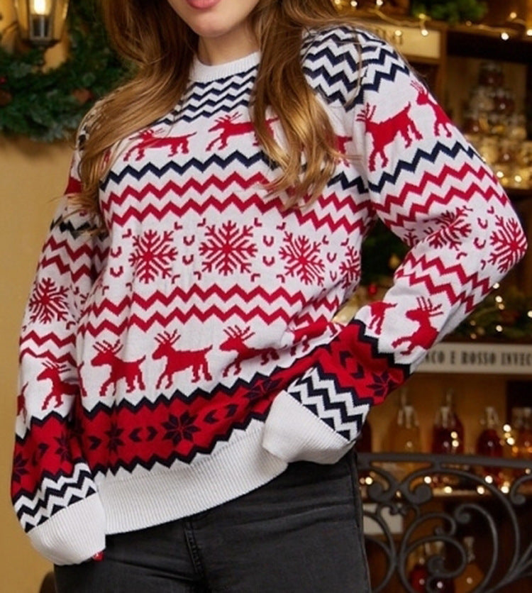 Weihnachts-Schneeflocken-Elch-Strickpullover für Paare
