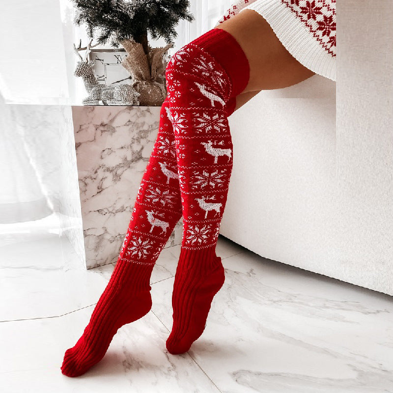 Warm Snowflake Printed Christmas Long Knitted Socks