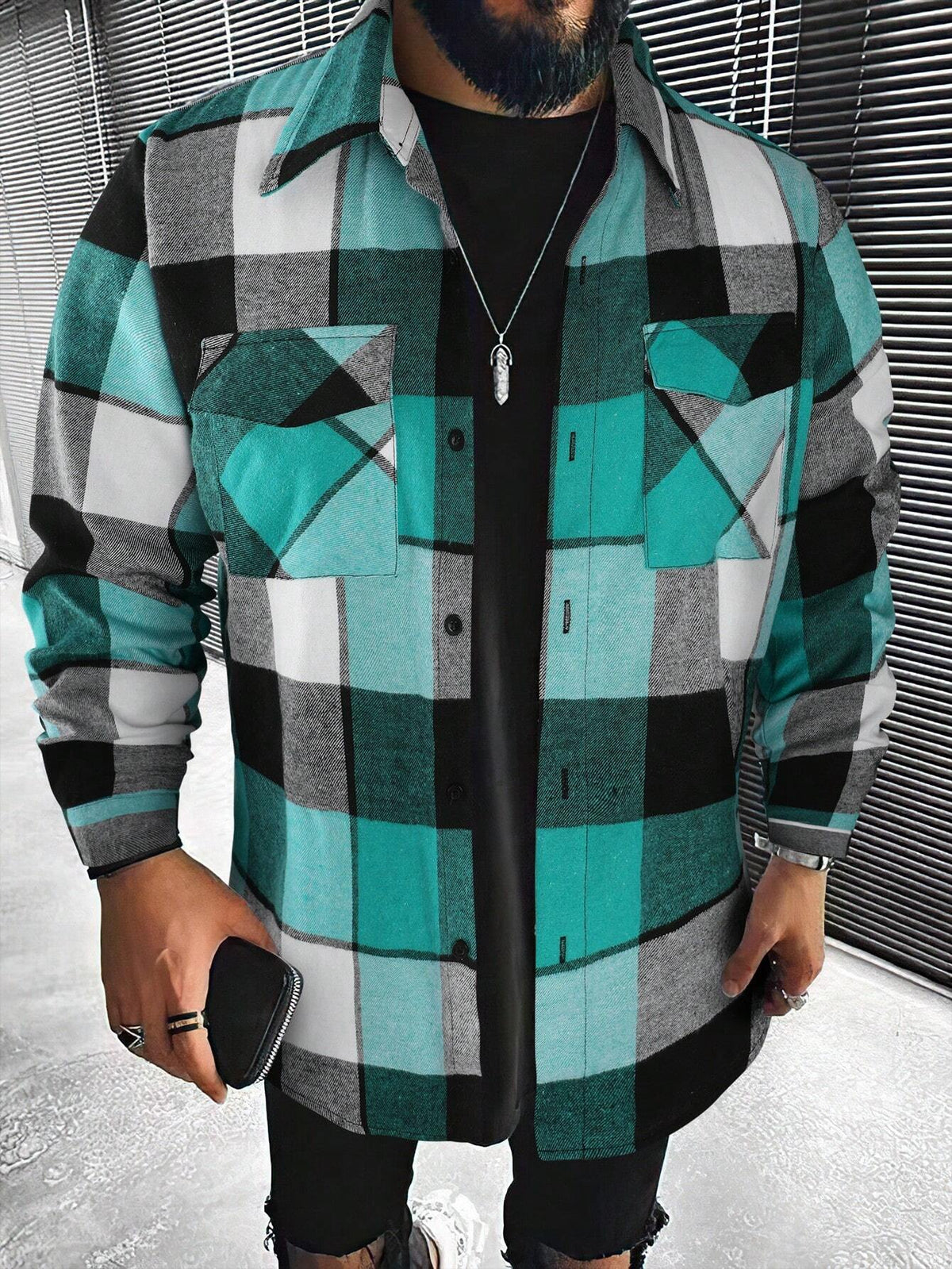 Plaid Print Flap Pocket Shirt