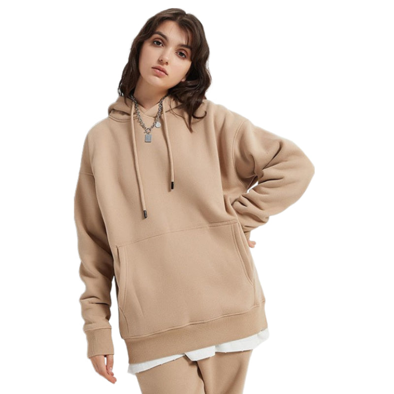 Relaxed Fit Long Fleece Plain Thick Hoodie