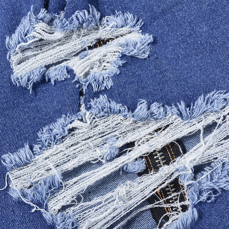 Ärmelloser, zerrissener Jeans-Strampler mit Neckholder und Reißverschluss