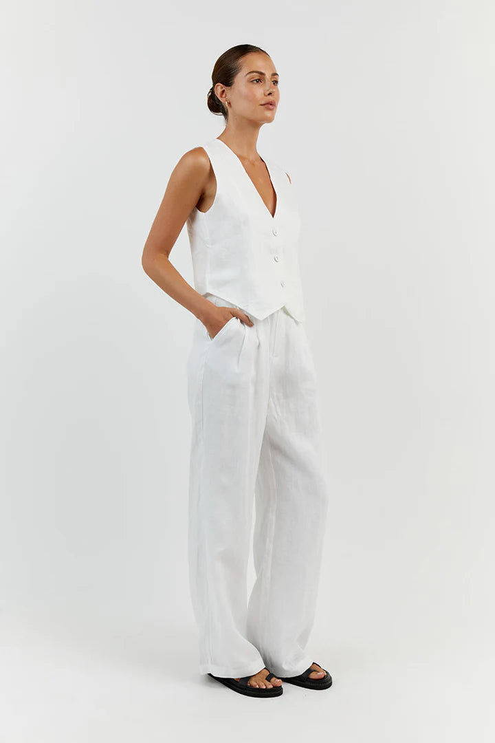 Ensemble pantalon gilet en lin sans manches