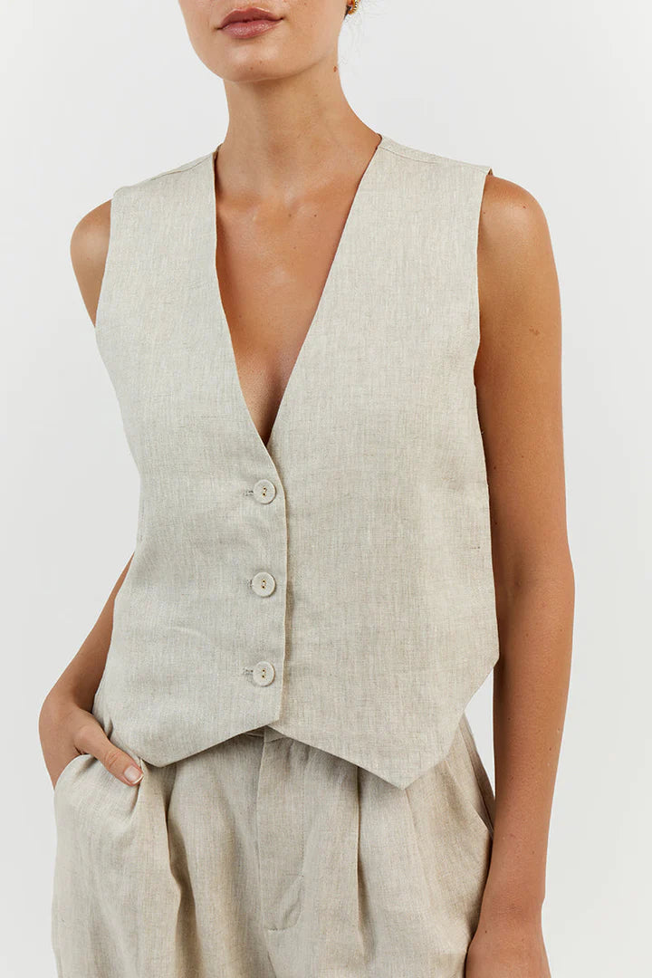 Ensemble pantalon gilet en lin sans manches