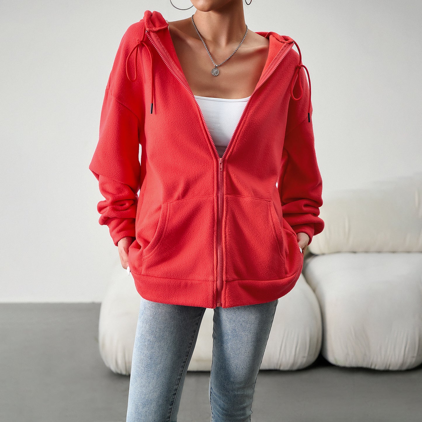 Casual Zipper Hooded Loose Cardigan Jacket