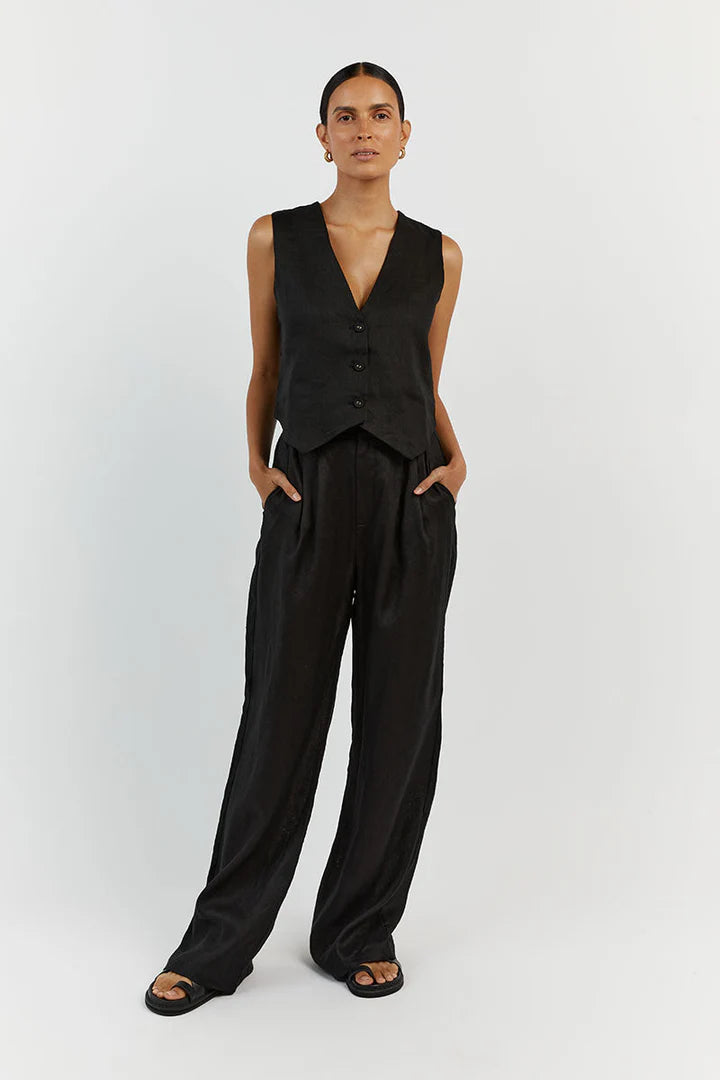 Ensemble pantalon gilet en lin sans manches